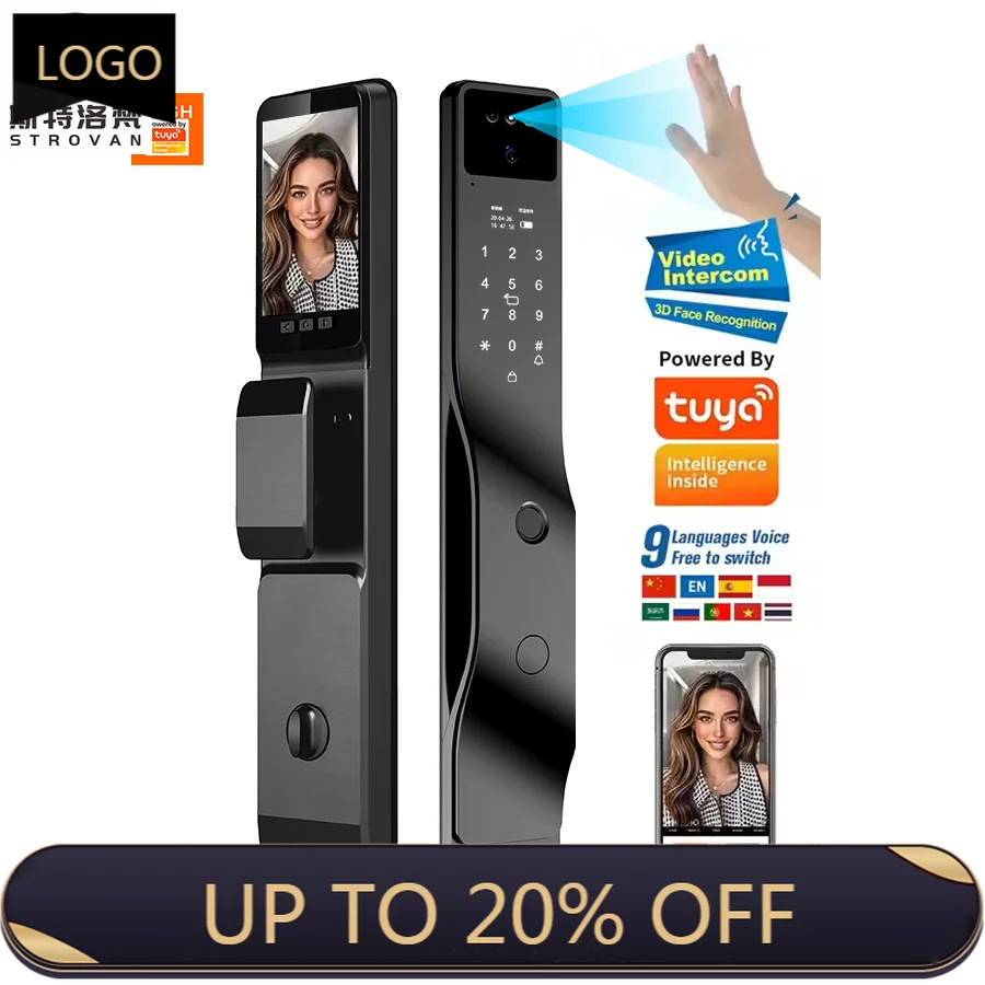 STLF التعرف على الوجه قفل الباب الذكي النخيل الوريد ذكي Cerradura Ai Inteligente Tuya Wifi بصمة قفل رقمي