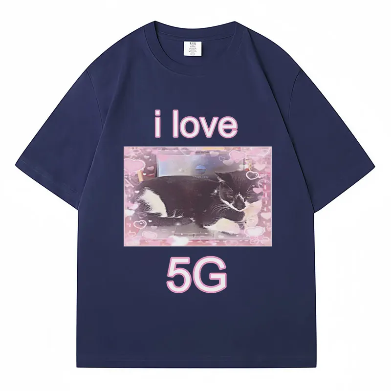 Fashion I Love 5g Cat on Laptop Print T Shirts Men Women Casual Oversized Short Sleeve Cozy Cotton Novelty T-Shirts Streetwear