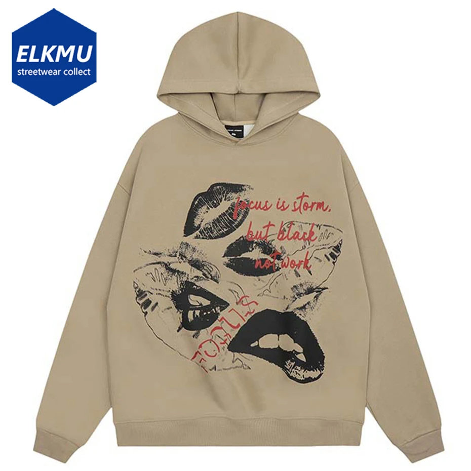 

Lip Printed Hoodies Men Black Loose Casual Pullover Hoodie Harajuku Streetwear Oversized Hip Hop Hoodie Male Sweatshirts