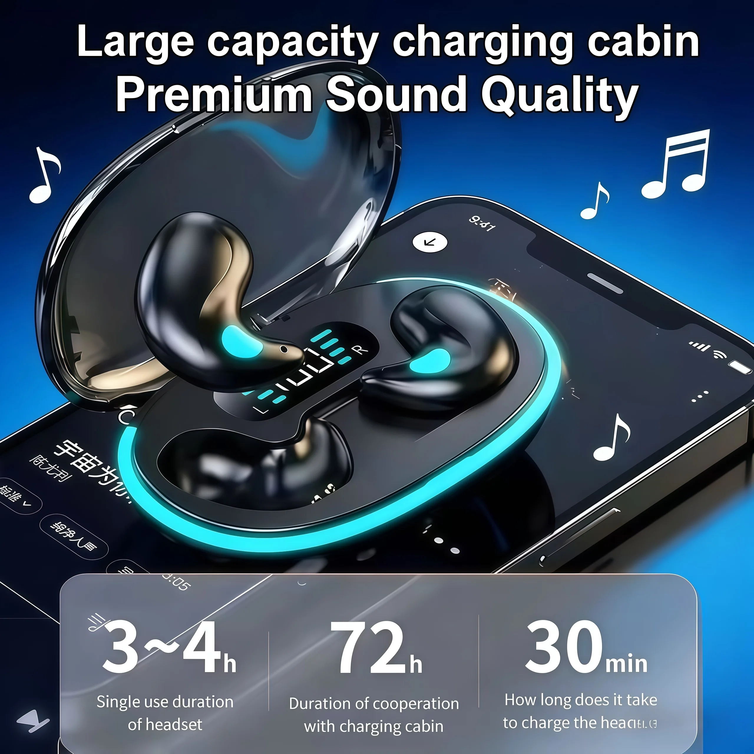 New X55wireless Bluetooth headphones Exercise headphones equipped with digital battery level display and quick charging function