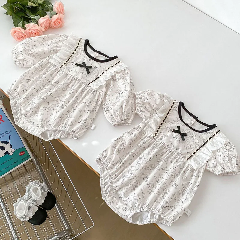 

2025 New Spring 0-24M Children Clothes Newborn Baby Girl Jumpsuit Long Sleeved Cotton Flower Print Infant Baby Girl Bodysuits