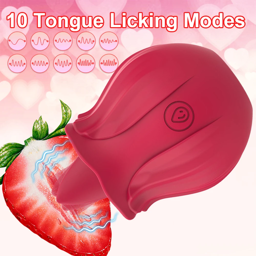 Rose Tongue Licking Vibrator Powerful G Spot Clitoris Stimulator Vagina Sucking Massager Adults Goods Sex Toys for Women