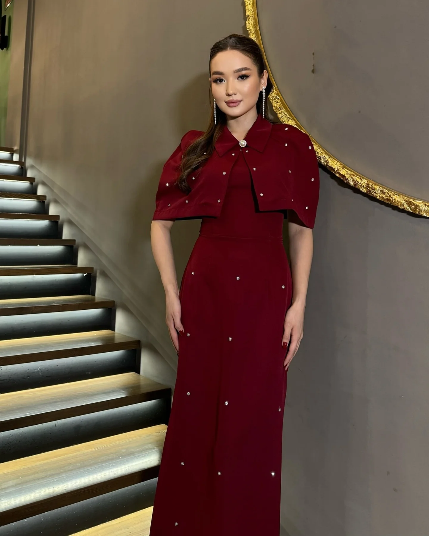 

Customized Sizes Available Jersey Pleat Christmas Straight V-neck Bespoke Occasion Gown Long Dresses Chinese Style