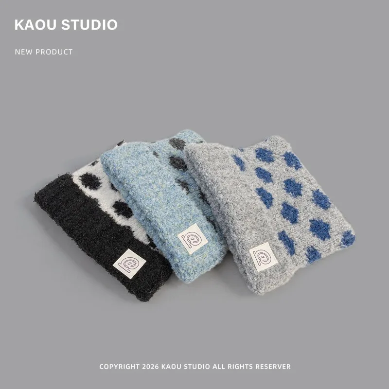 Koreanische Polka-Dot-Katzenohren-Strickmütze für Damen, süße, warme Mütze für Herbst und Winter. – Detail 3
