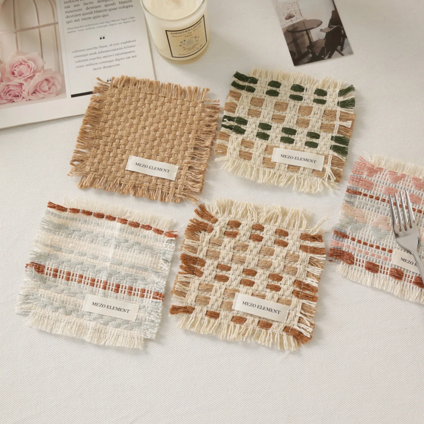 Heat Insulation Tassel Cup Mat Household Nordic Fabric Weaving Square Coaster Modern Simplicity Handmade Tassel Coffee Mat New