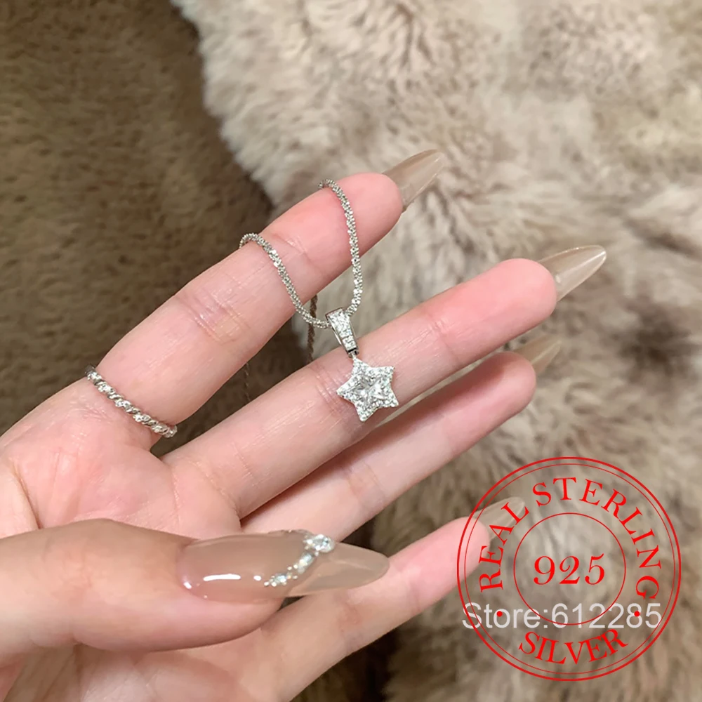 

925 Sterling Silver Jewelry Luxury Crystal Zircon Star Pendant Necklace for Women Homme Luxury Wedding Party Gift