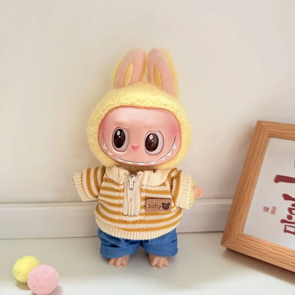 Voor 17 cm Labubu Poppenkleertjes Mode Leren Jas Poppenkleertjes Beer Trui Shirts Poppen Accessoires Leuke Decoratie