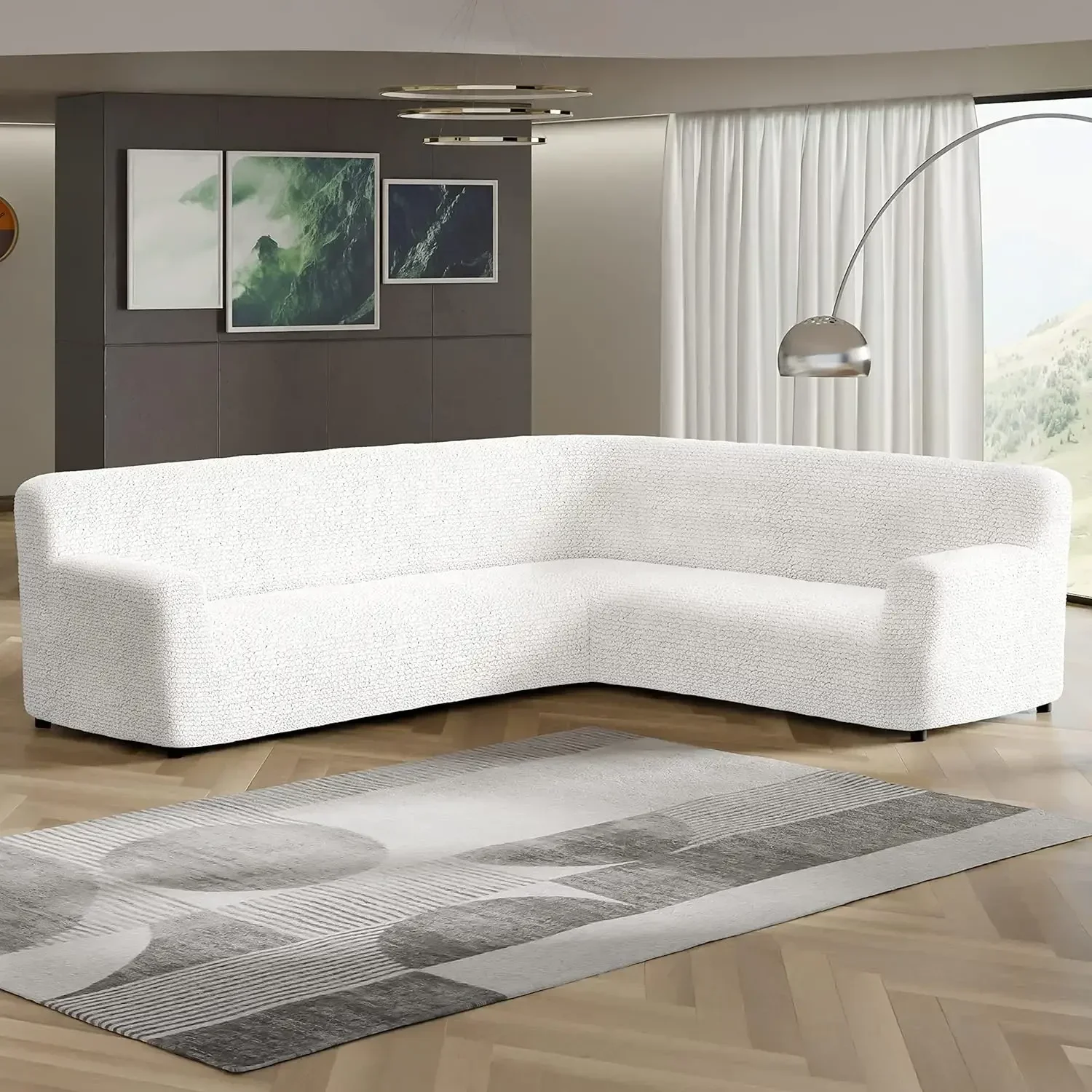 Soft Polyester Sectional Sofa Cover, Corner  Slipcover, Couch Slipcovers, 1-Piece Form Fit, Stretch Furniture