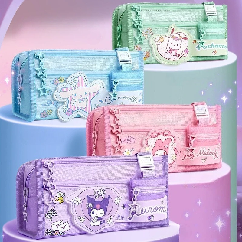 Estuche de lápices Kawaii de Sanrio Kuromi My Melody Cinnamoroll, bolsa de almacenamiento de bolígrafos de dibujos animados de anime, papelería de aprendizaje para estudiantes de gran capacidad