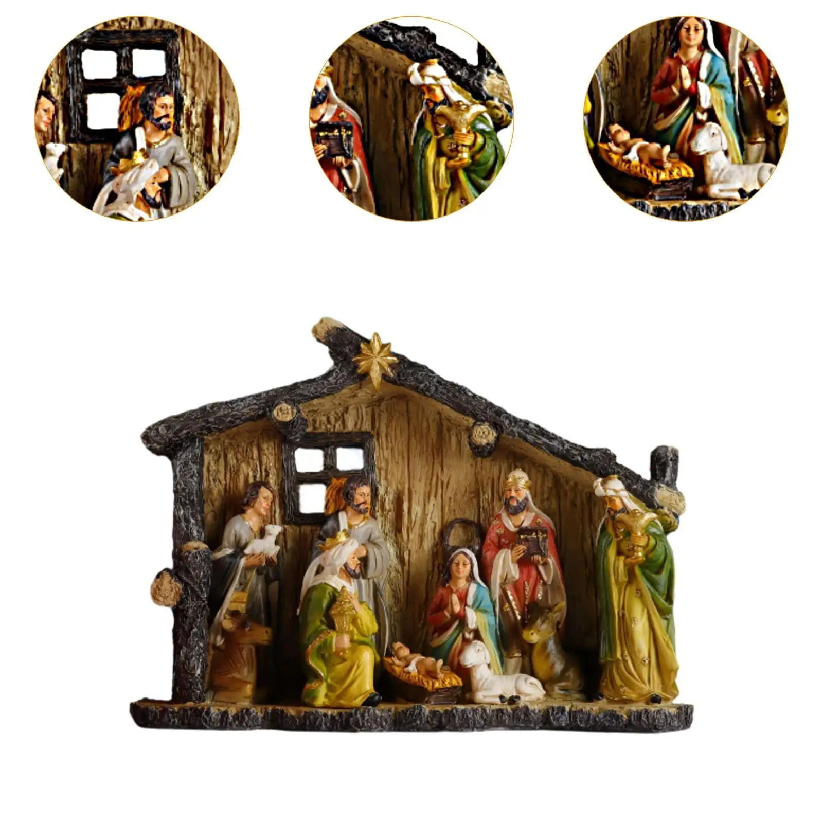 Nativity Scene Statue Christmas Figurine Resin Sculpture Tabletop Ornament for Office image 5