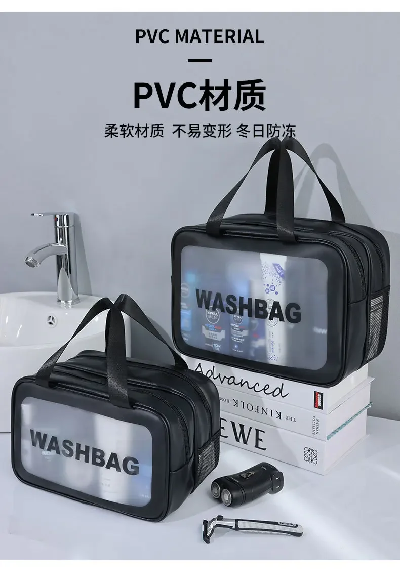 Trocken-Nass-Trennung, doppelte transparente PU-Kosmetiktasche, tragbare Waschtasche, Kosmetik-Aufbewahrungstasche, Reise-, Fitness- und Schwimmzubehör – Detail 4