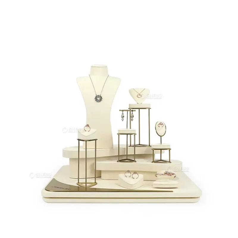 Custom Luxury Metal Jewelry Display Stand Set Earrings Ring Necklace Jewelry Box Display Cabinet
