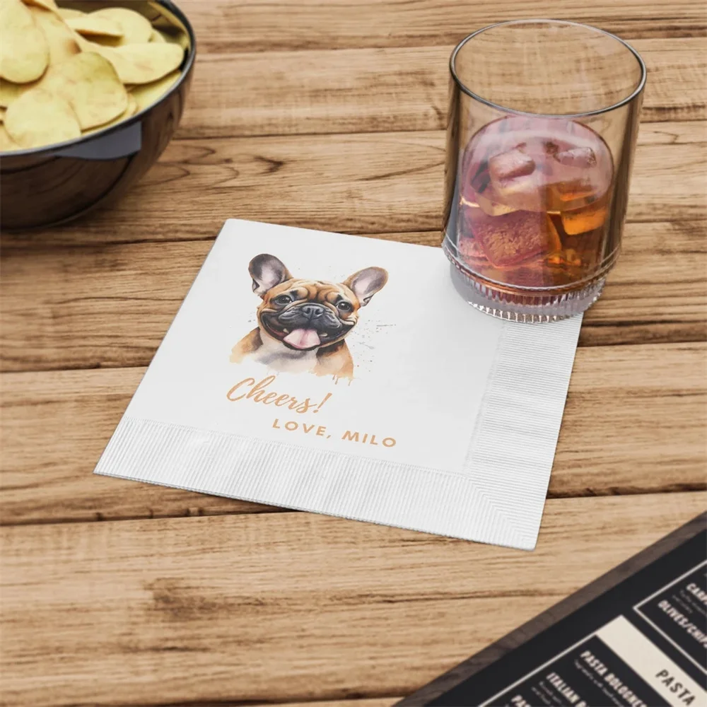 50 PCS Custom French Bulldog Napkins, Frenchie Mom, Frenchie Dad, Wedding, Birthday, Bridal Shower, Reception, Custom Cocktail N