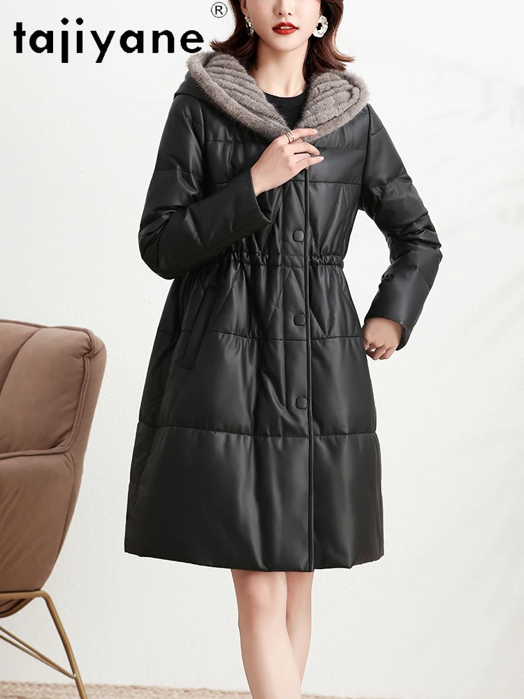 TAJIYANE Piumino in vera pelle di pecora da donna Pelliccia di visone con cappuccio Giacca in vera pelle Capispalla sottile Abbigliamento invernale da donna 2025 상??.킹