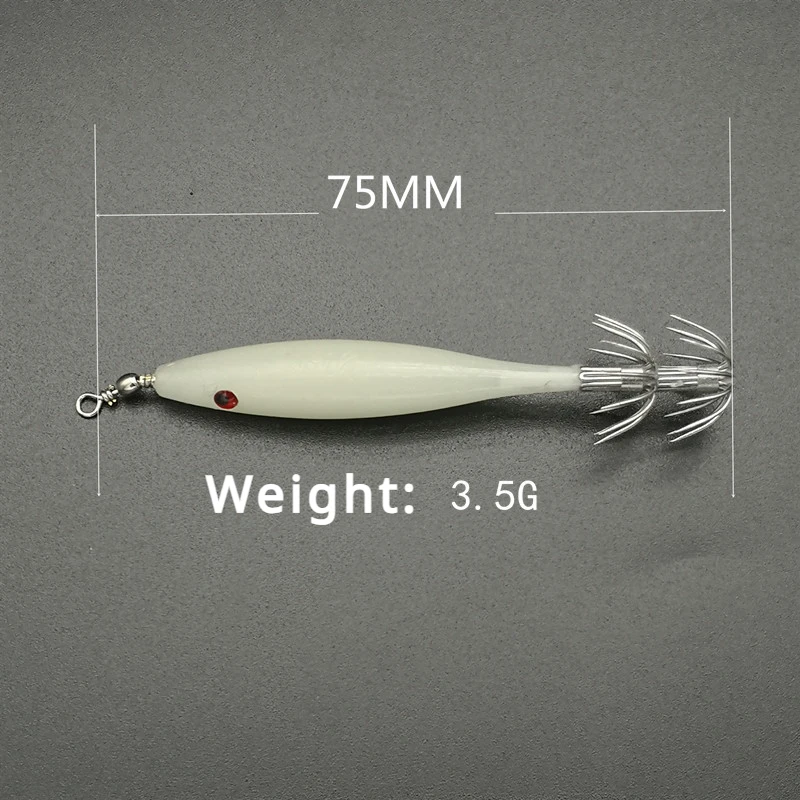 5 Pcs Fishhook Squid Fishing Hooks Blowtorch Octopus Hook Octopus Cuttlefish Squid Essence Strong Luminous Simulated Shrimp 3.5G