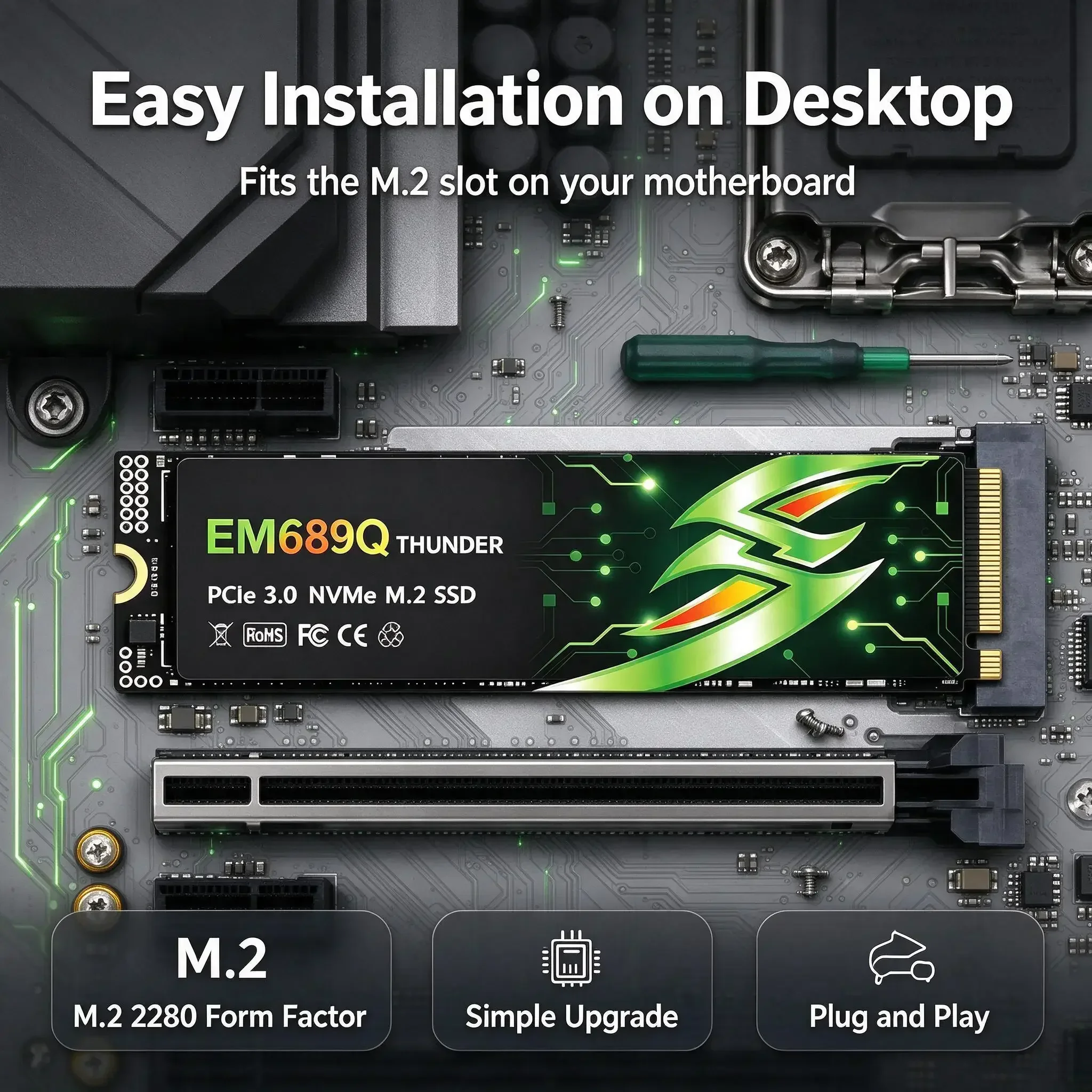 EM689Q 4TB 500GB 1TB 2TB M.2 NVMe Inside Solid State Drive Quick Transfer Storage Gaming PC Laptop Desktop Prime Elite