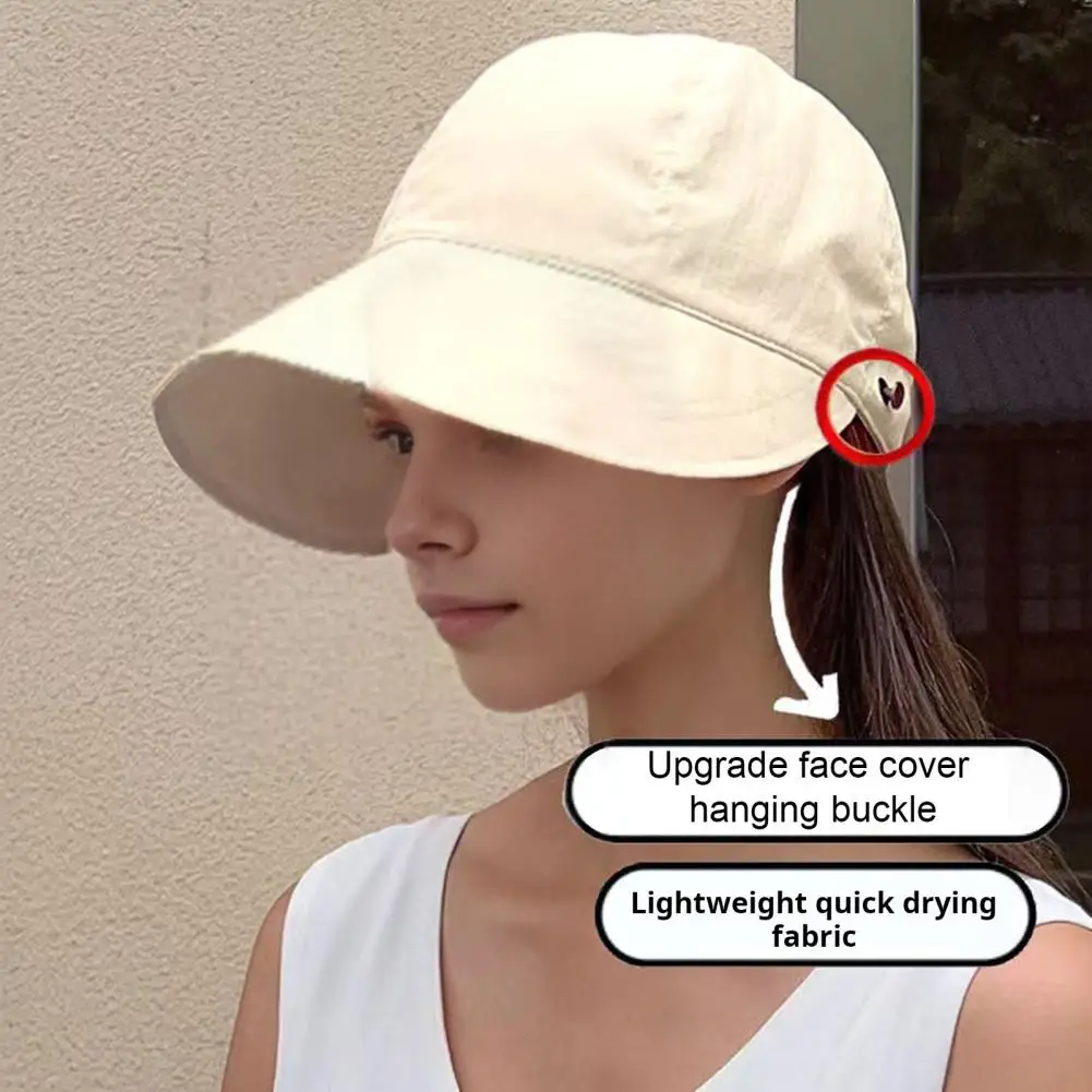 

Wide Brim Design Cap Empty Top Adjustable Cap UV Ponytail Headgear Outdoor Beach Visors Hat Face Mask Hook Headgear