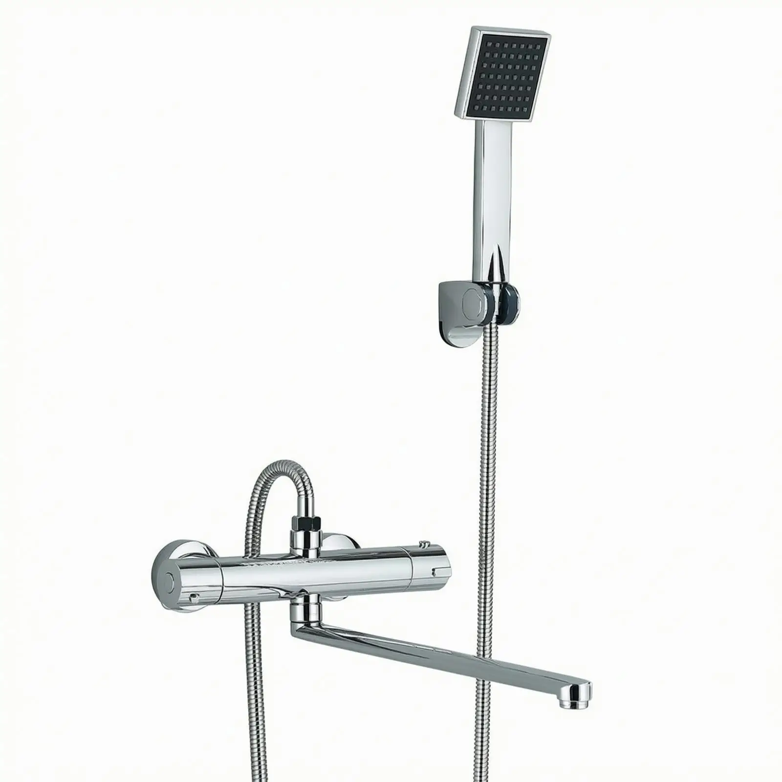 Shower Mixer Faucet Wall Mounted Copper Tub Tap with Upper Outlet for Shower Long Spout Polished Chrome Look