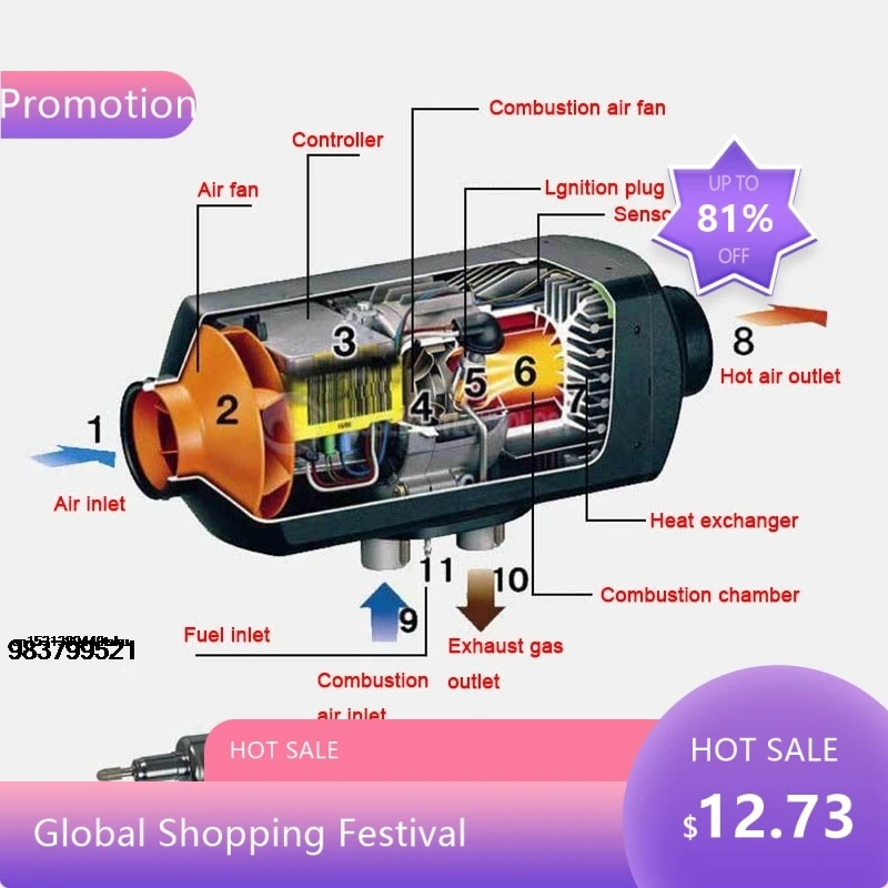 

18422025 Полезный стояночный обогреватель 12 В/24 В Встроенный дизельный воздухонагреватель Автомобильный обогреватель