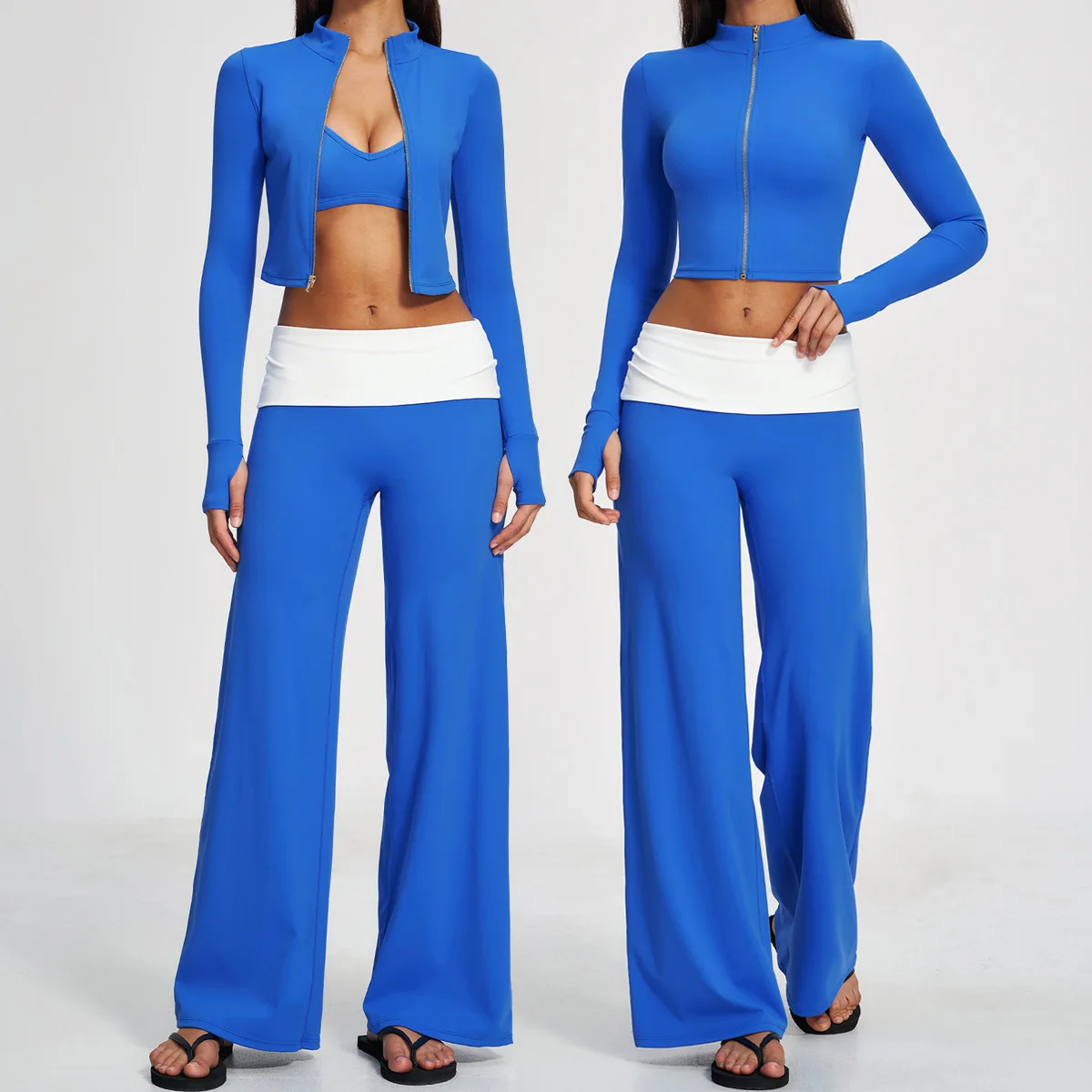 Contrast Color 2/3PCS Yoga Set Women Gym Clothing Fitness Outfits Sports Crop Top Yoga Flared Pants Suits Female Workout Outfits