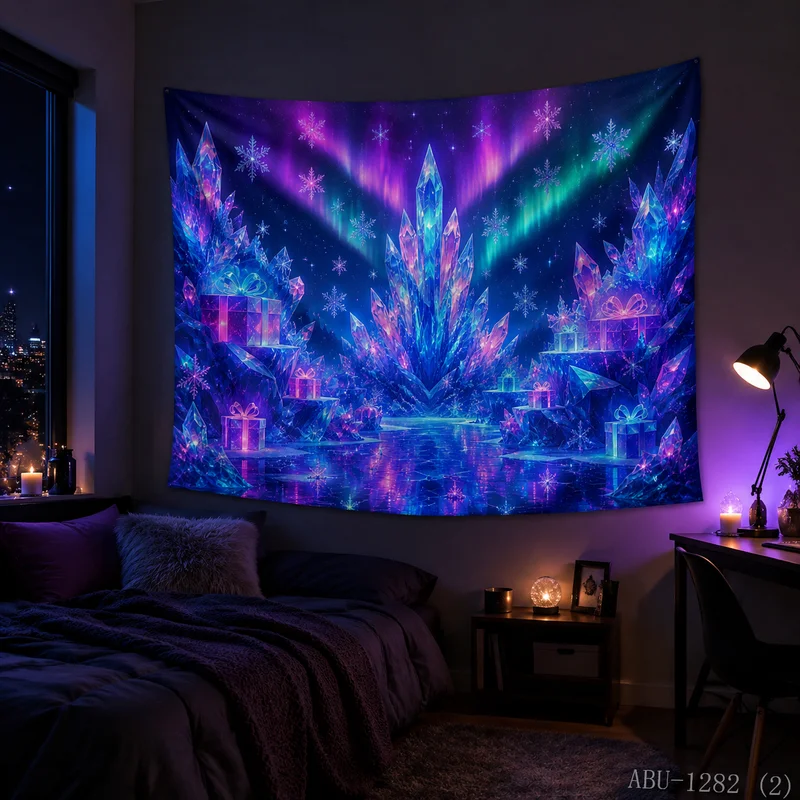 VIKAMA Dreamy Purple Tone Galaxy Mountain Wild Gift Box Flower Sea Christmas Tapestry HD Background Wall Room Decoration