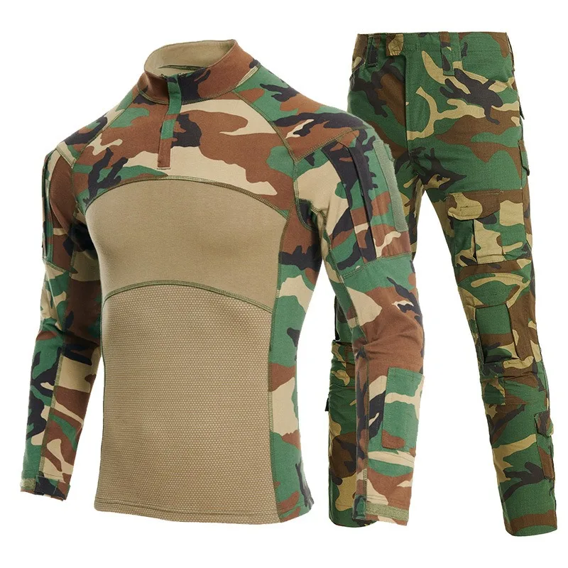 Unisex Training Exercise Sets Tactical Army Uniform Frog Top Expansion Combat Camouflage Breathable Wear Resistant Military 2pcs