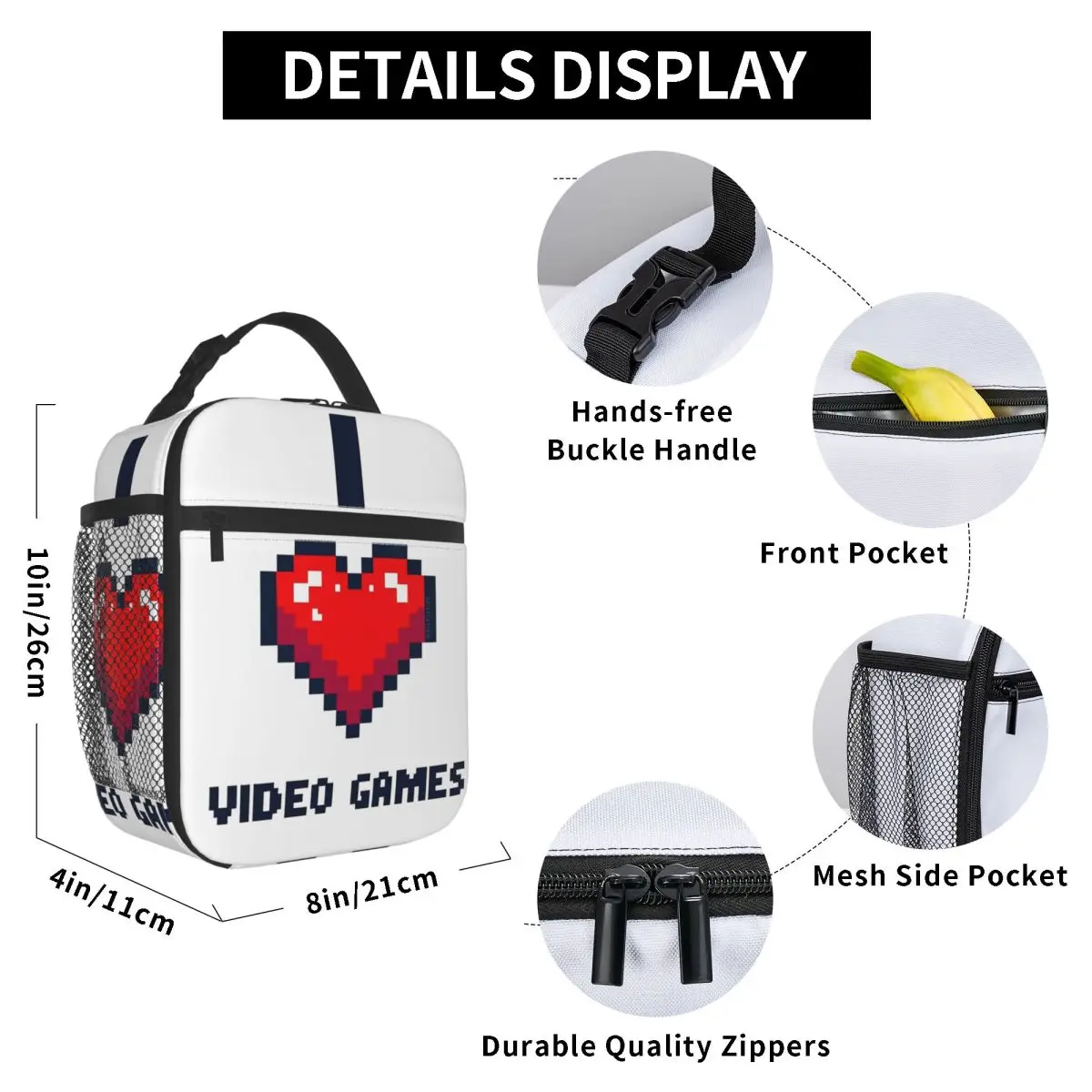 I Heart Video Games Insulated Lunch Bag for Kids School Cooler Thermal Food Box Tote Leakproof Lunch Boxes Container