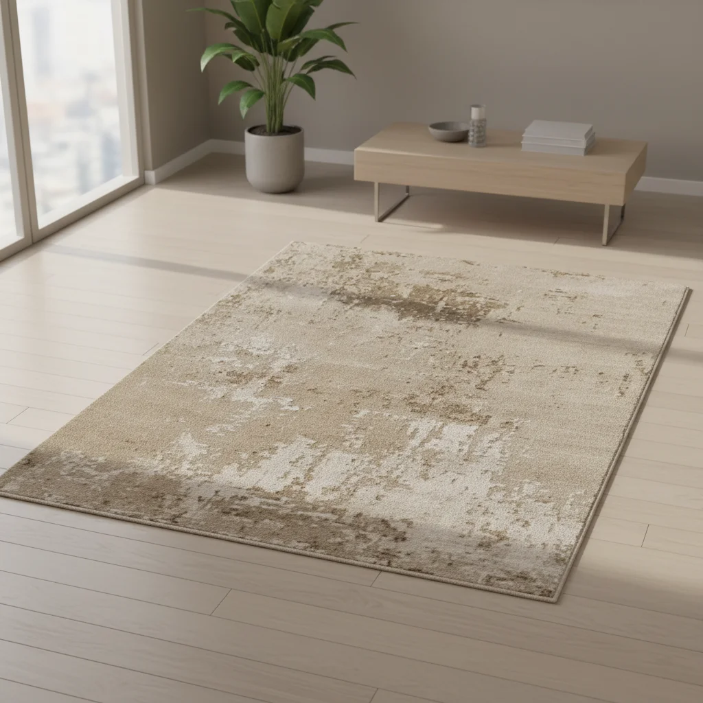 

！@Grey/Wheat Color Modern Abstract Wool and Viscose High Pile Cushioned Carpet Hand Tufted Texture Neutral Tone Living Room Rug