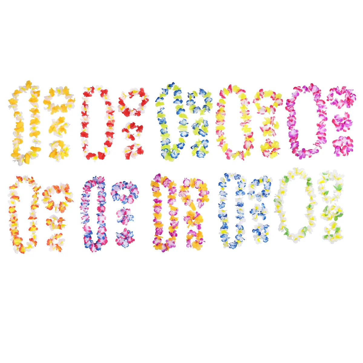 

10Set Colorful Dual-Color Hawaii Wreath Kit Artificial Flowers for Beach Birthday Party Favor Neck Headband Wrist Decor