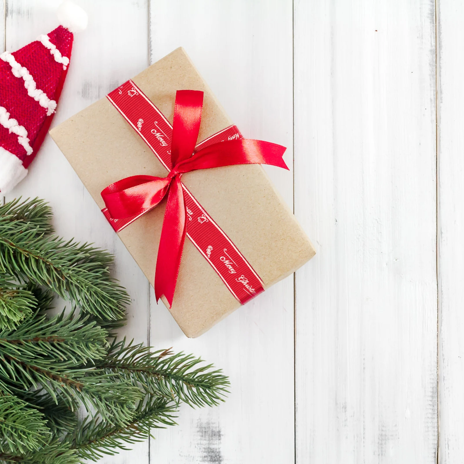 

2 Rolls Christmas Tree Ribbon Polyester Wired Ribbon Single Side Christmas Pattern Ribbon Gift Wrapping Ribbon Party Supplies