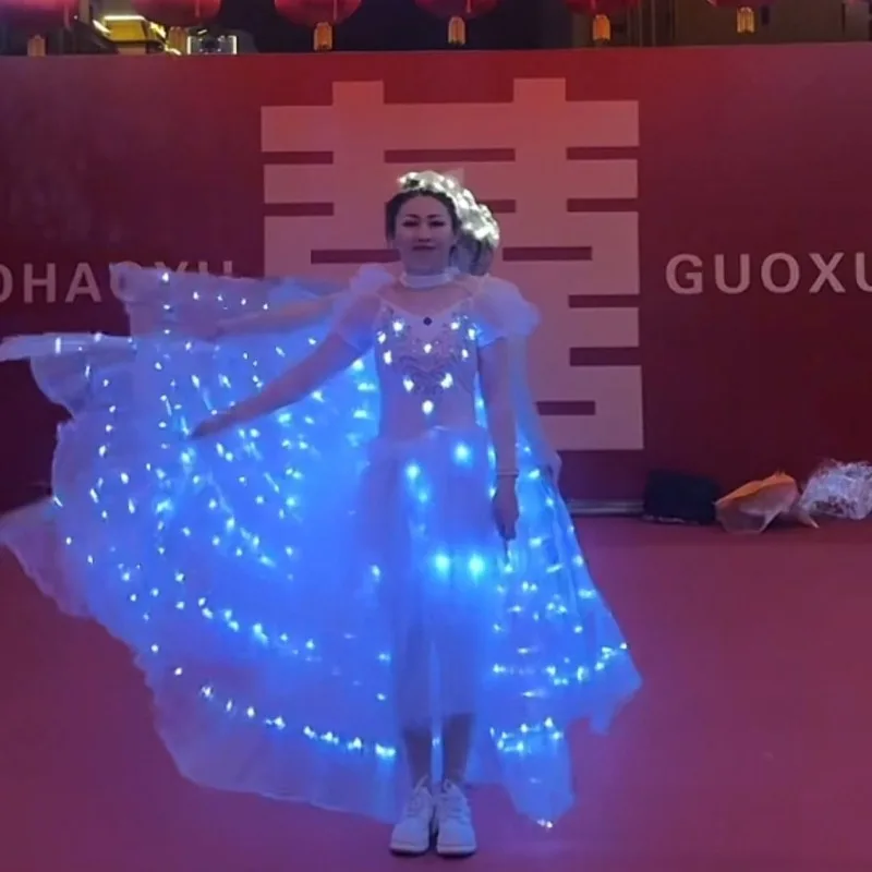 أجنحة متوهجة كيب فراشة تنورة أداء ارتداء مرحلة الرقص LED تضيء ملابس رقص الباليه الفلورسنت تنورة طويلة شفافة #2