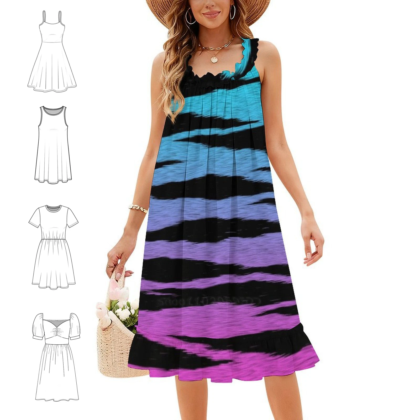 Blue Pink Tiger Skin Women's Elegant Party Dress A-Line Dress With Short/Long/Sleeveless Options Blue Tiger Skin Pink Tiger
