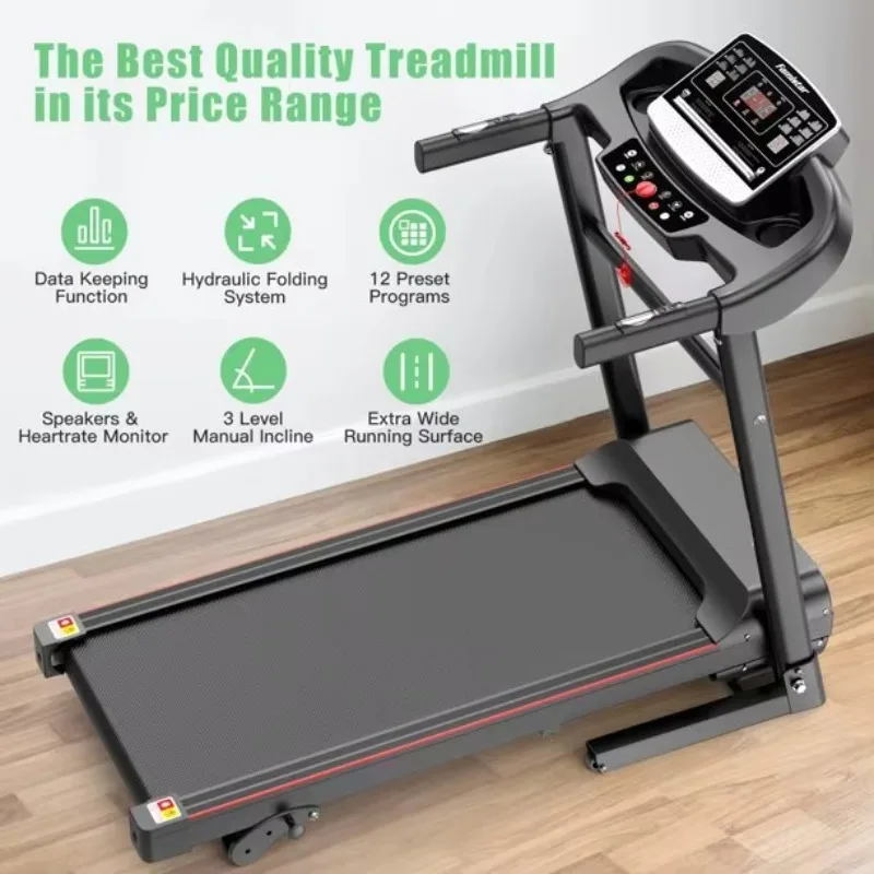 Portable foldable home treadmill with touch screen, incline, multi workout programs, max 15km/h speed and remote control