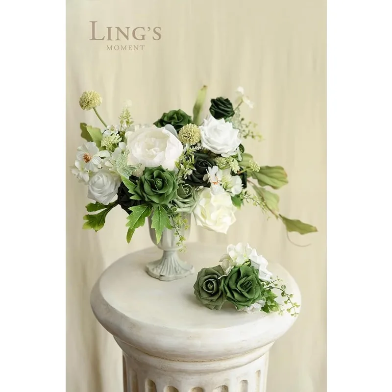 ดอกไม้ประดิษฐ์ 50 ชิ้น ดอกกุหลาบขนาด 3 นิ้ว สีเขียวมรกต สมจริง สำหรับตกแต่งงานแต่งงาน/ของประดับตกแต่งโต๊ะ