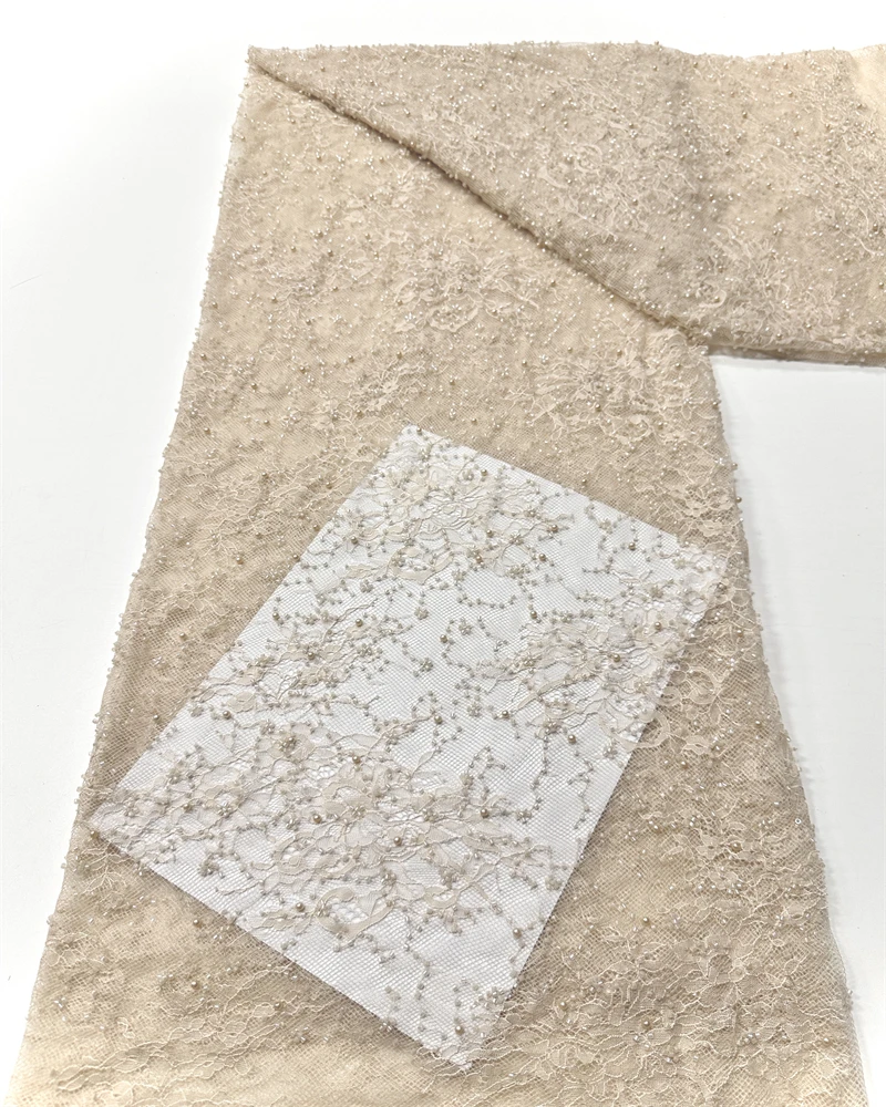 

Новейшие кружевные роскошные фиолетовые варианты цвета, тюль с вышивкой и нигерийскими бусинами ручной работы с блестками, кружевная ткань для платья 5 ярдов