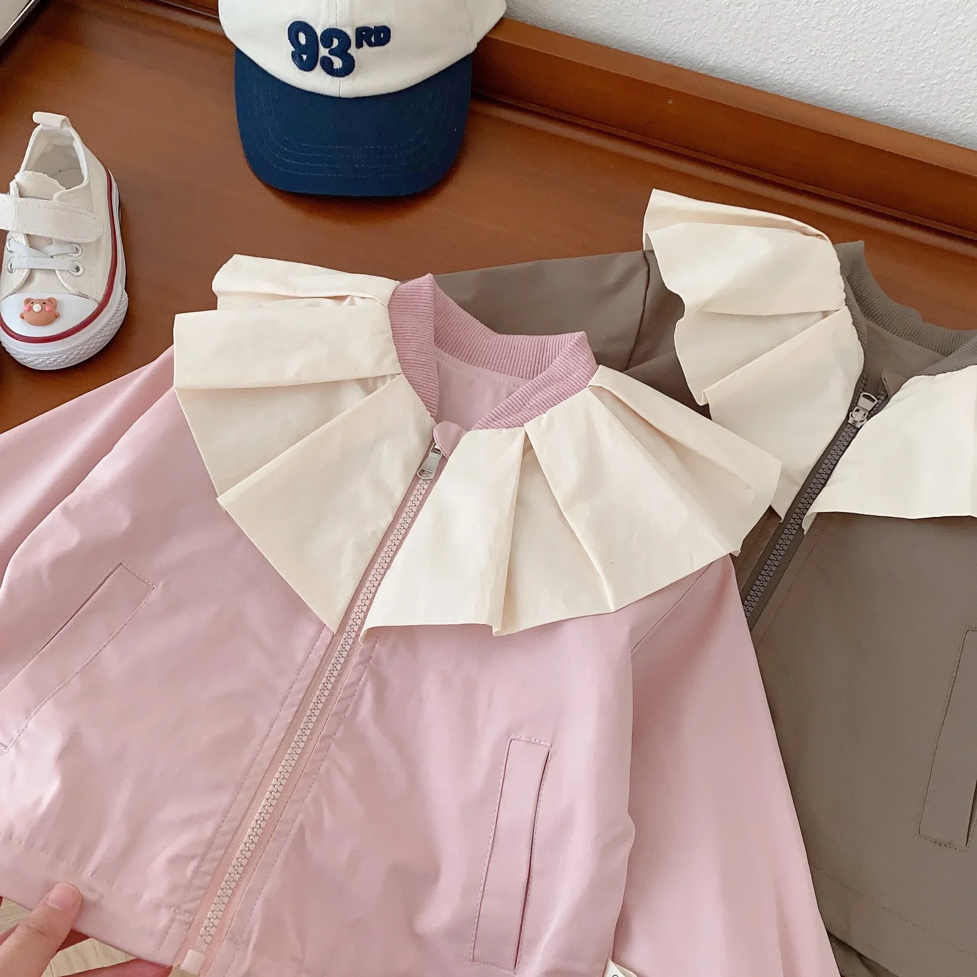 Children Clothing Kids Coat Korean Style 2023 Autumn Girls Lotus Collar Matching Color Shirt for Baby Girls Fashion Jacket