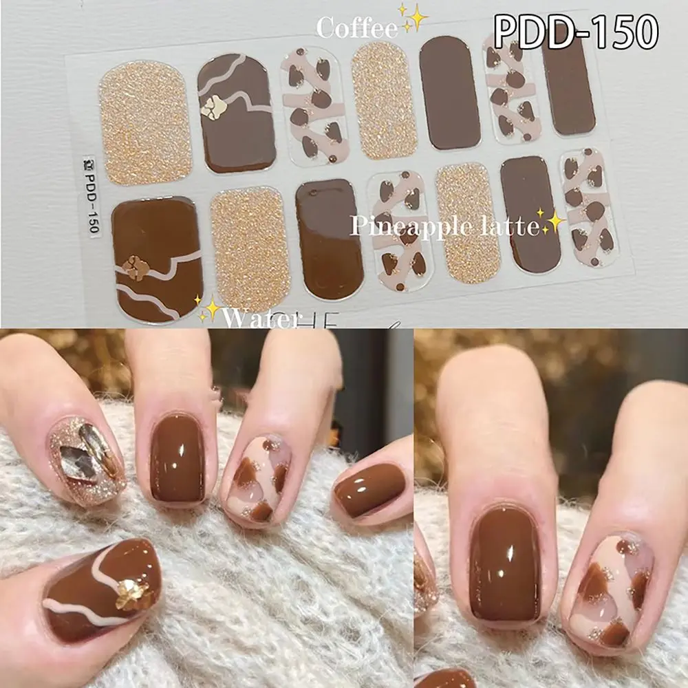 Easy To Removal 14Strips Gel Nail Stickers Floristic Full Cover Nail Patch Semi Cured Nail Art Stickers DIY Nail Art Making