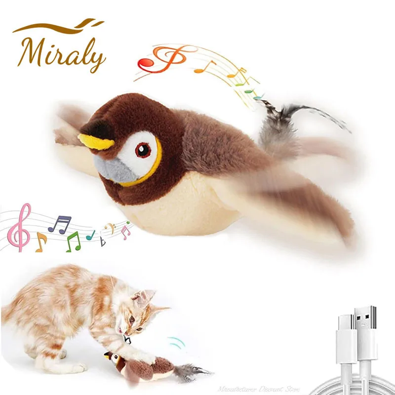 Interactive Cat Toys, Rechargeable Chirping Flapping Bird(no Flying) with Catnip for Indoor Cats, Touch Activated Plush Toys