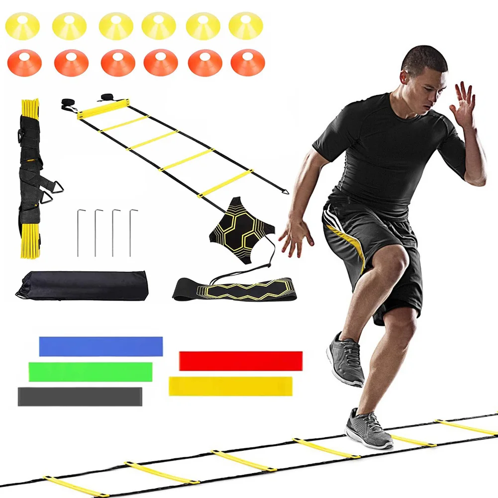 

Agility Ladder Speed Training Equipment Set 12 Rung Agility Ladder 12 Disc Cones Kick Trainer for Kids Youth Adults