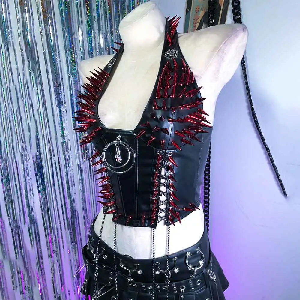 

Eco DIY Punk Rock E-Girls Gothic Tank Hand Made 80s 90s Harajuku Goth Emo Grunge Y2K Halter Camisole TOPS Kawaii Teen