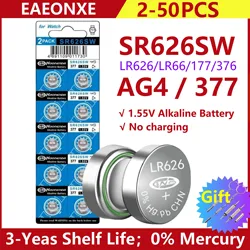 Batería de botón de alta capacidad para reloj, pila de repuesto para lámpara de vela, 2-50 piezas, SR626SW AG4 equivalente a 377S 377 LR626 1,55 V