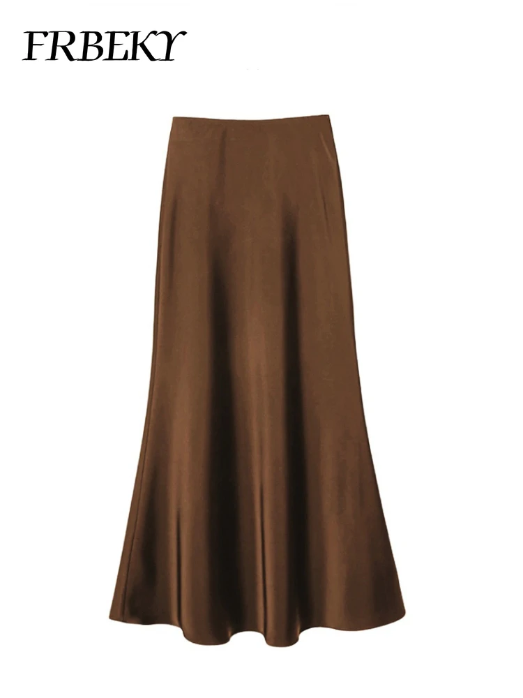가을 하이웨이스트 얇은 중간 길이 새틴 하프 바디 스커트, 퓨어 컬러 패키지 힙 피쉬테일 스커트, 신축성 허리 하프 바디 스커트