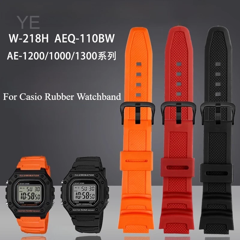 For Casio AE-1200 F-108WH Slim Profile Watch Strap Adjustment Holes 18mm Special Buckle Lightweight Rubber Band Red Black Blue