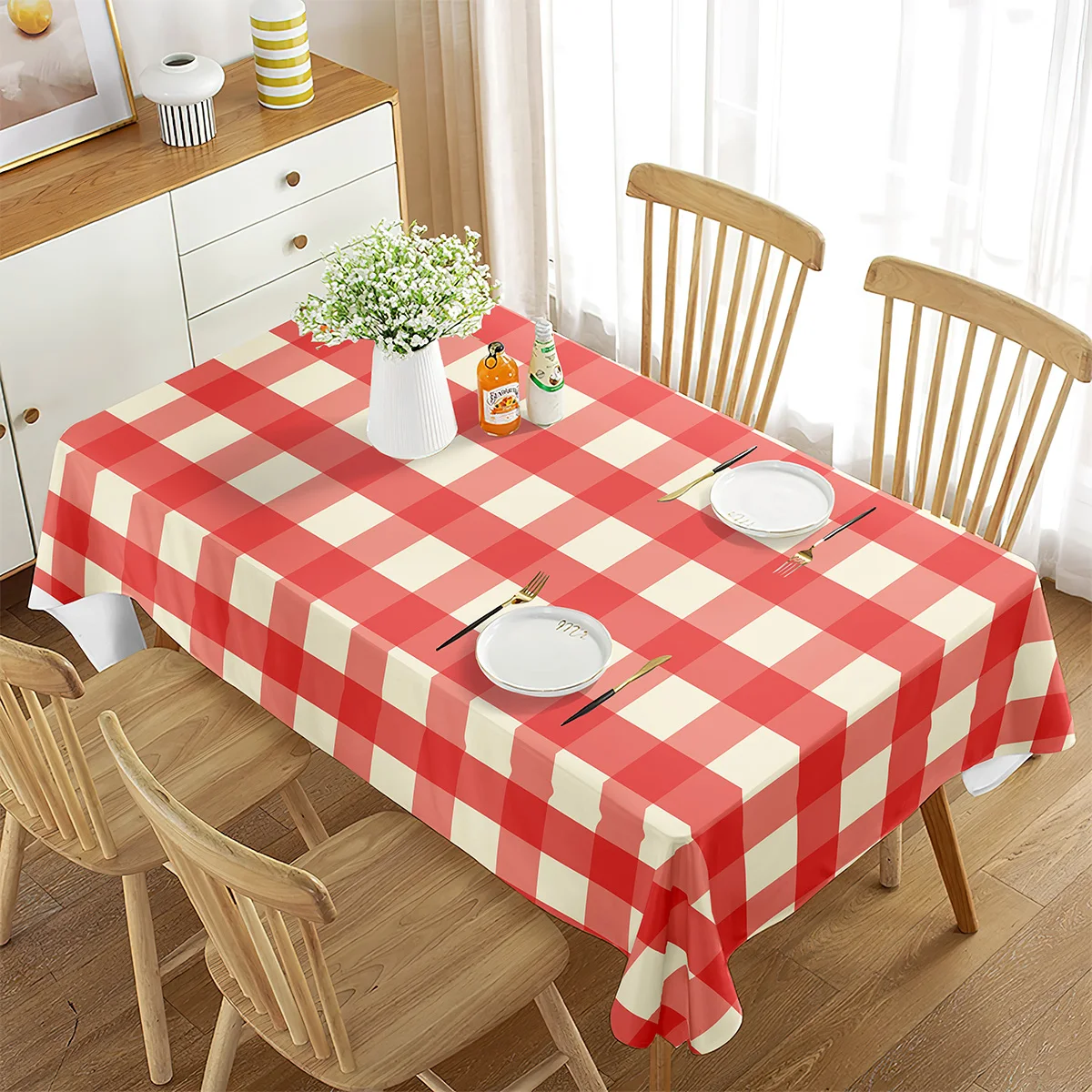 Checkered Tablecloth Buffalo Plaid  Red White Checked  Gingham  for Dining Room Rustic Lattice