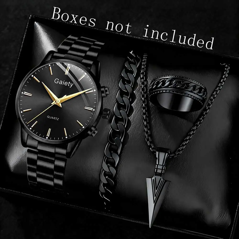 2/4PCS Business Men's Watch Set Fashionable and Simple Blue Dial Quartz Watch Accessory Set Suitable for Daily Clothing Matching