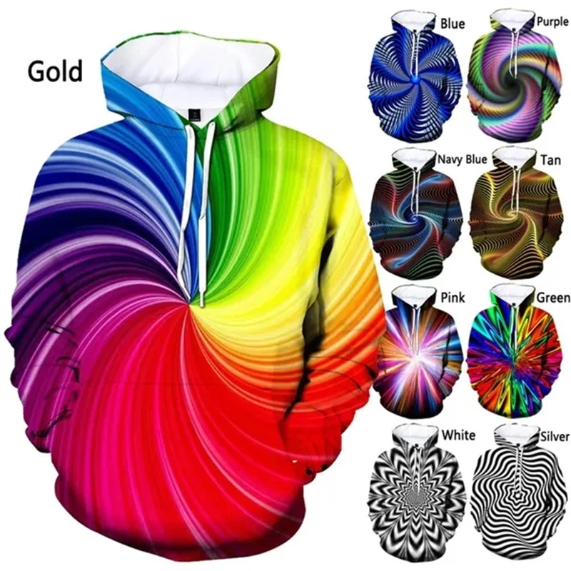 Mens Hoodies Personality Blue Vertigo Graphic Sweatshirts For Men Women 3D Printing Colorful Vertigo Hypnotic Pullovers Hoodies