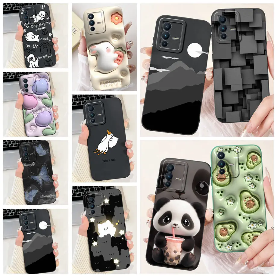 Lovely Painted Phone Case For Vivo V23 5G V23e V23 Pro Silicone Anti-knock Soft Cover Funda Vivo V2130 V2132 Panda Cat Animals