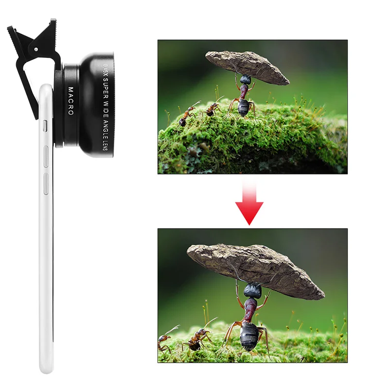 2IN1 렌즈 카메라 범용 클립, 전문가용 초광각 매크로 렌즈, 아이폰 16, 11, 삼성, 화웨이, 샤오미, 0.45x 49uv, 37mm