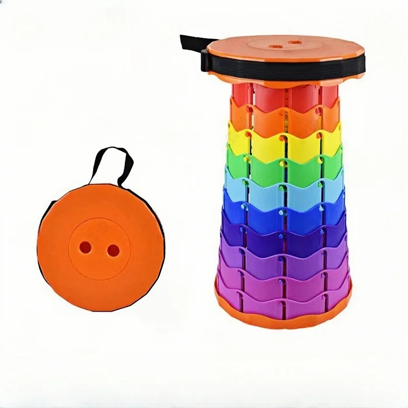 Colorful Folding Telescopic Stool Outdoor Camping Fishing Home Leisure Stool Adjustable Portable Plastic Telescopic Stool