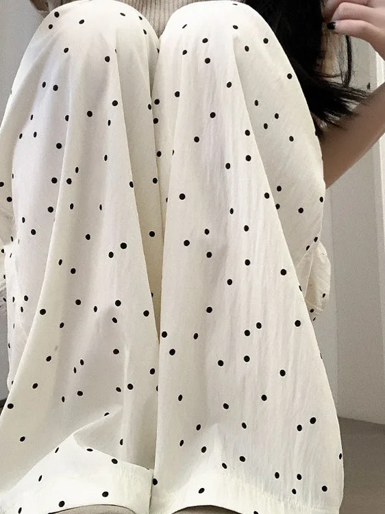 White Polka Dot Wide Leg Pants Women's Summer Thin Casual Bf Lazy Sle Small Size Loose Samba Pants High Waist Straight Leg